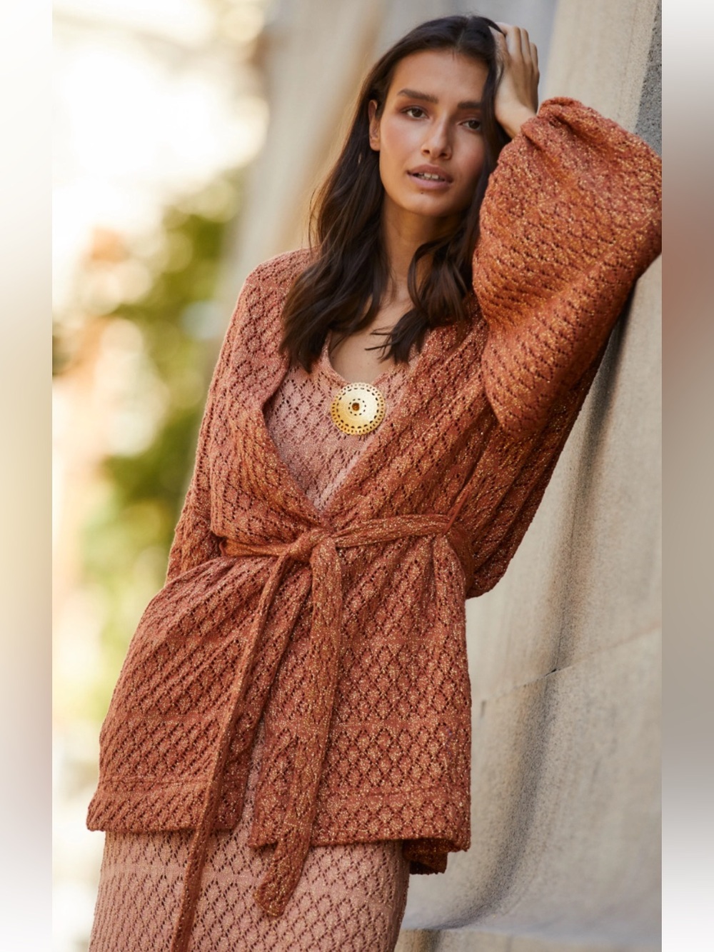 Sundress Rust Metallic Belted Kimono Roble Jacket M/L
